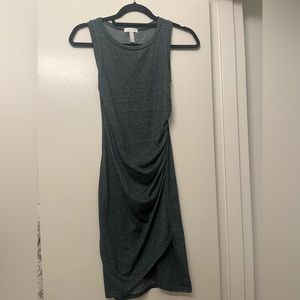 Green tank dress, rouched side, fitted